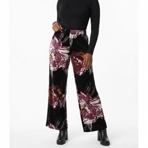 Mod X Velvet Floral Wide Leg Pants Womens S Black Purple Boho Hippie Lounge